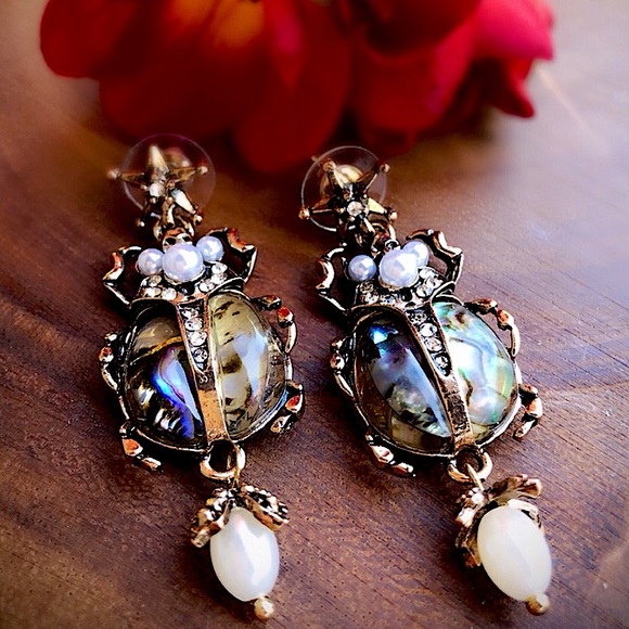 Gypsy Boho Jeweled Scarab Star & Skull Dangle Earrings - Picture 3 of 4